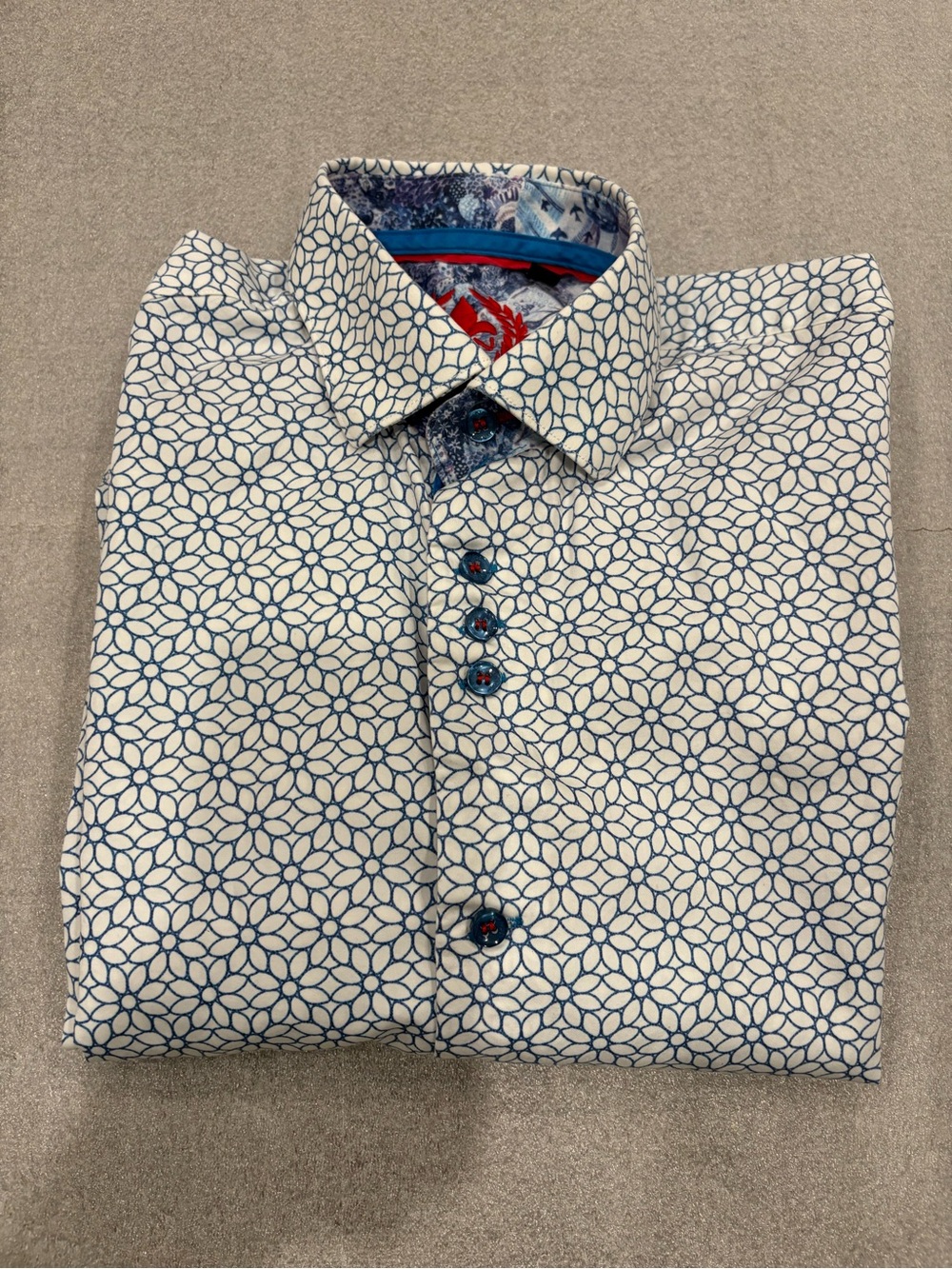 Au Noir Men's White Dress Shirt with Navy Floral Pattern